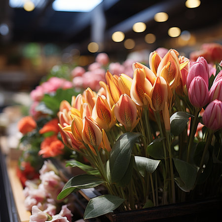 Bouquet of tulips in a flower shop, selective focusの素材