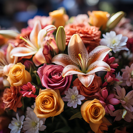 Bouquet of flowers in pink and orange colors, close upの素材