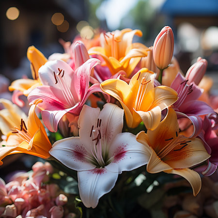 Bouquet of colorful lily flowers. Selective focus.の素材
