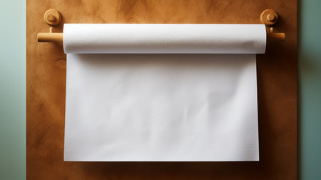 Roll of white paper on a brown wall background with copy space.の素材