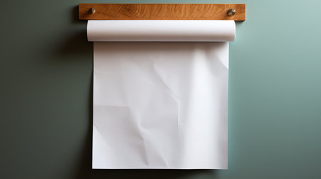 Blank sheet of paper hanging on a wooden wall. Mock up.の素材