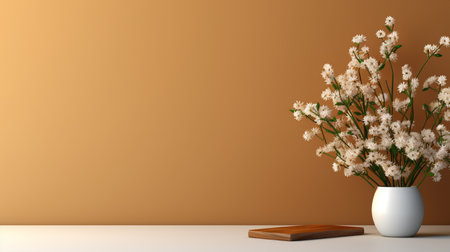 3d rendering, white vase with flowers on the table.の素材