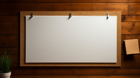 Blank white poster on wooden wall. 3d render illustration.の素材