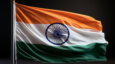 India flag waving in the dark, dark background. 3d renderingの素材
