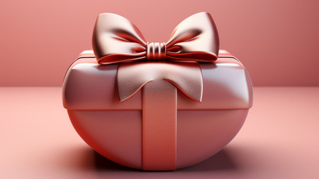 Red gift box with bow on pink background. 3D rendering.の素材