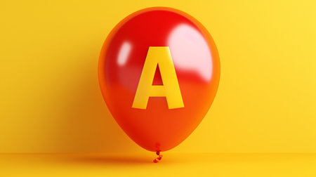 Balloon with letter A isolated on yellow background. 3D renderingの素材