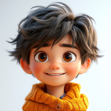 Portrait of a little boy with short hair in a yellow sweater.の素材