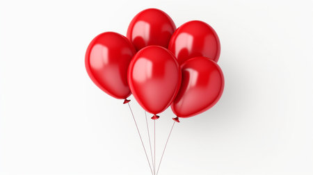 Red balloons isolated on white background. 3d render illustration. Celebration concept.の素材