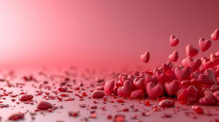 Valentine's day background with red hearts. 3d renderの素材