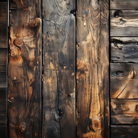 Old wooden background or texture. Wood planks with knots and nail holesの素材