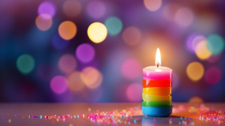 Colorful candles on bokeh background with copy space for textの素材