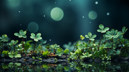 Green clover sprouts on a dark background. 3d renderの素材