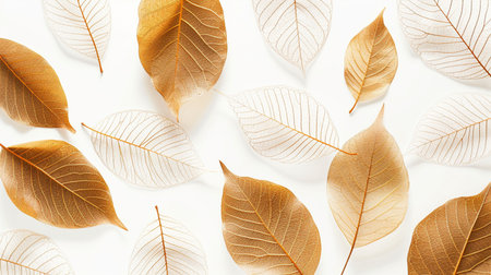 Autumn leaves on white background. Flat lay, top view.の素材