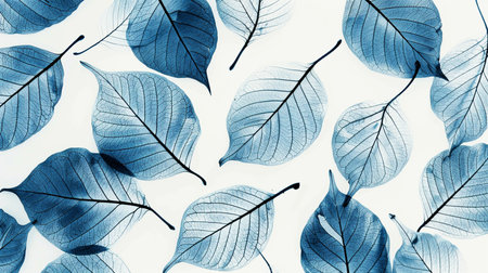 Blue leaves pattern. Seamless floral background. Watercolor botanical illustration.の素材