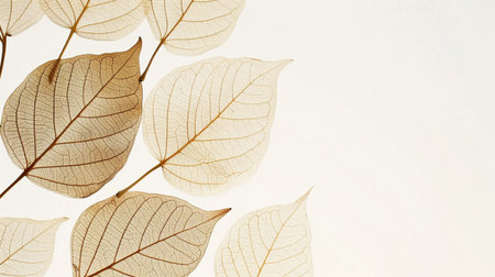 Dry leaves on white background with copy space for text or imageの素材