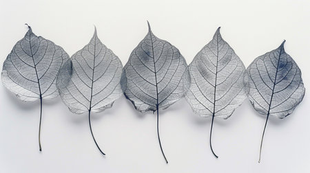Dry leaves on a white background, top view, flat layの素材