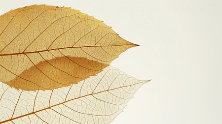 Autumn leaves isolated on white background, vintage toned image.の素材