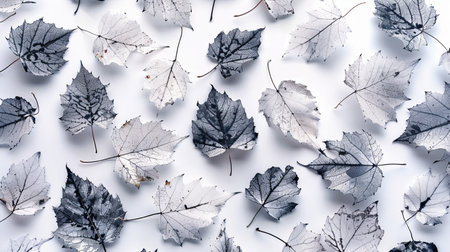 Autumn composition. Dry leaves on white background. Flat lay, top view, copy spaceの素材