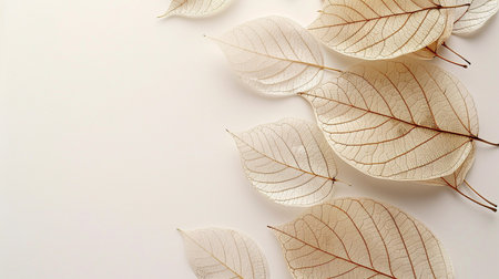 Dry leaves on white background, top view. Space for textの素材