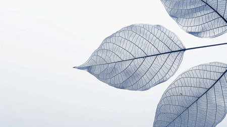 Close up of a leaf with blue sky background in the morning.の素材