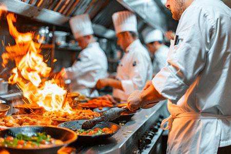 Chef preparing food in the kitchen of a restaurant or hotel, chef cooking foodの素材