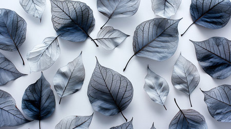 Dry leaves pattern on white background. Flat lay, top viewの素材