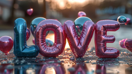 Valentine's day background. Love message made of balloons.の素材