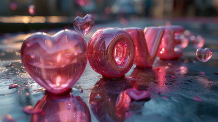Love hearts on a wet glass. Valentine's day. Love concept.の素材