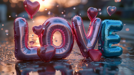 Valentine's Day background with the word love made of balloonsの素材
