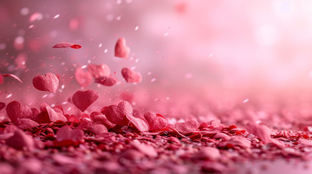 Valentine's day background with falling red hearts. 3d renderingの素材