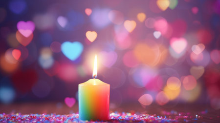 Candle and hearts on bokeh background. Valentine's Dayの素材