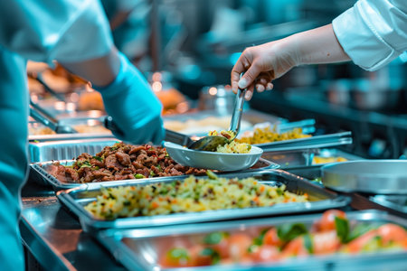 Catering buffet food indoor in hotel restaurant - selective focus pointの素材