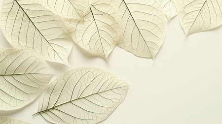 White poinsettia leaves on a white background with copy spaceの素材