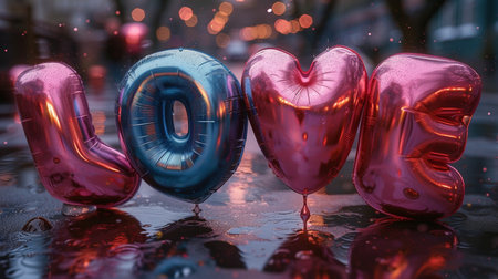 Happy New Year 2019. Colorful balloons in the shape of a heart on a dark background.の素材