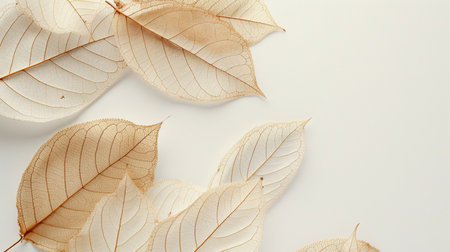 Dry leaves on white background with copy space for your text.の素材