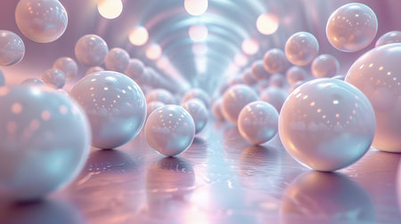 3d illustration of abstract background with bokeh lights and spheresの素材