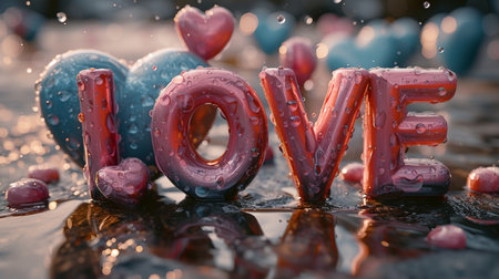 Valentine's Day background with hearts and water drops on itの素材