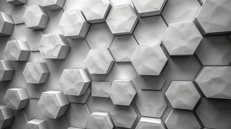 3d rendering of abstract background with hexagonal shapes in gray colorの素材
