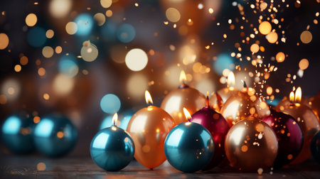 Christmas or New Year background with bokeh lights and baublesの素材