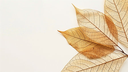 Autumn leaves on a white background with copy space for text.の素材