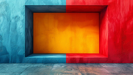 3d render of empty room with red and blue walls and floorの素材