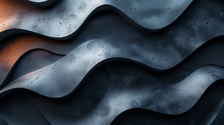 3d rendering of abstract wavy background in black and orange colorsの素材