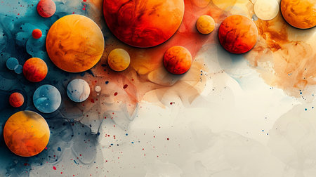 Abstract background with planets and watercolor splashes. Space illustration.の素材