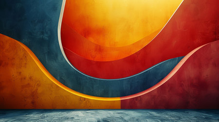 Abstract orange and blue concrete interior with geometric shapes. 3D Renderingの素材