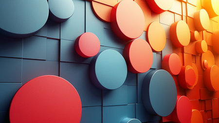 3d rendering of abstract geometric shapes in blue and orange colors.の素材