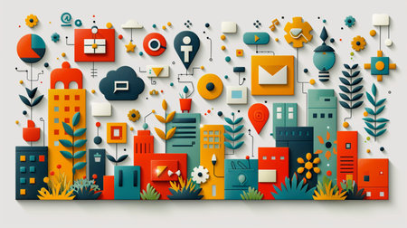 Paper art city background. Paper art style design. Vector illustration.の素材