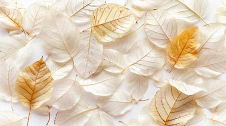 Autumn leaves on white background. Flat lay, top view.の素材