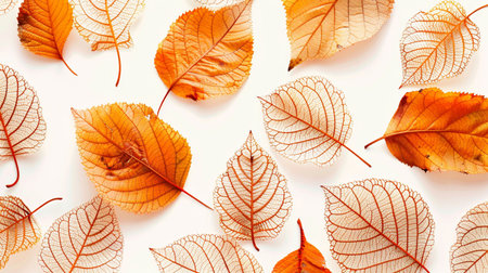 Autumn leaves on white background. Flat lay, top view.の素材