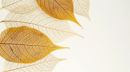 autumn leaves on white background with copy space for text or imageの素材