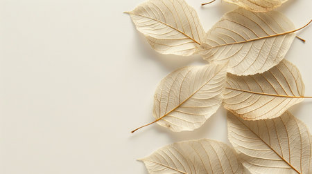 Dry leaves on white background, top view. Space for textの素材